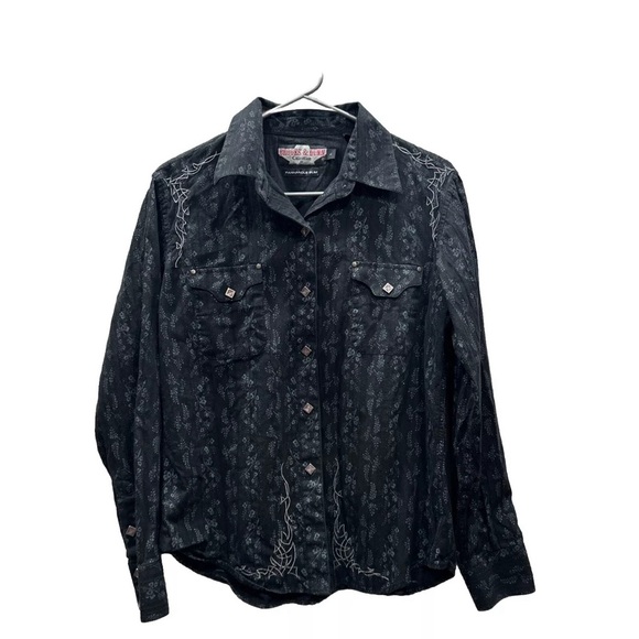 Brooks & Dunn Panhandle Slim Shirt Womens Large Black Pearl Snap Long Sleeve - Picture 1 of 16